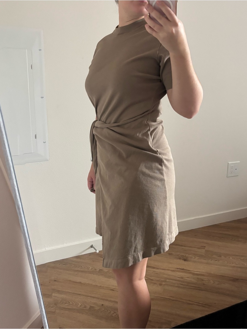 Vince side tie Short Sleeve Cotton T shirt Dress Shale Taupe XS minimalist chic - Picture 3 of 13